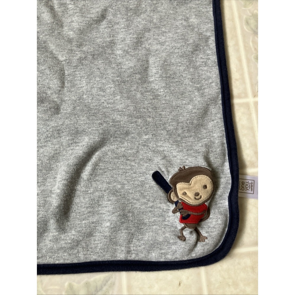 Carter's Just One You BASEBALL MONKEY Baby BLANKET Cotton Lovey Security 25x31